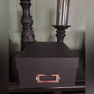 Black keepsake photo box silver label plate